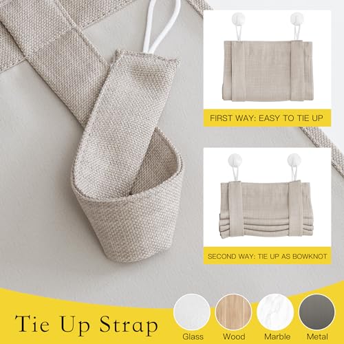 NICETOWN Small French Door Curtains with Self Adhesive Hooks, Thermal Insulated Faux Linen Blackout Door Curtains for Glass Multimedia Classroom Office (8W x 36L, 1 Panel, Angora)