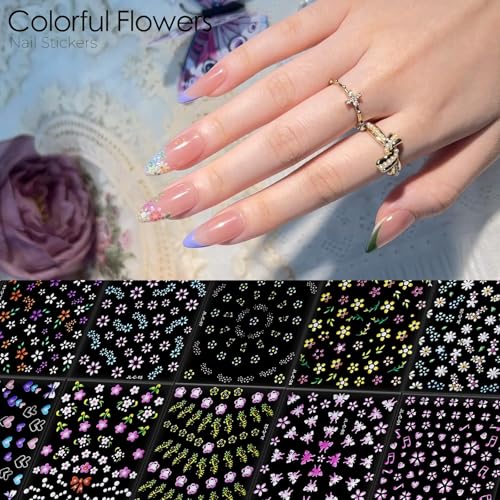 3D Floral Nail Stickers 60 Sheets - Daisy & Heart Self-Adhesive Decals