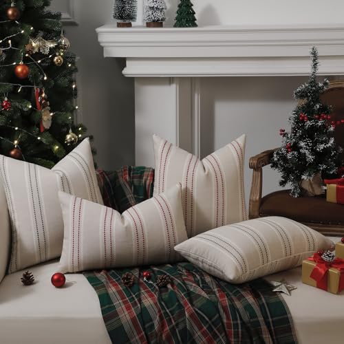 Hckot Christmas Red Throw Pillow Covers 12x20 Inches Set of 2 Linen Lumbar Decor