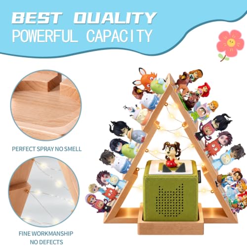 Christmas Tree Tonie Shelf - Wooden Storage for 36-48 Figures with LED Light - Wall-Mountable or Desktop Display
