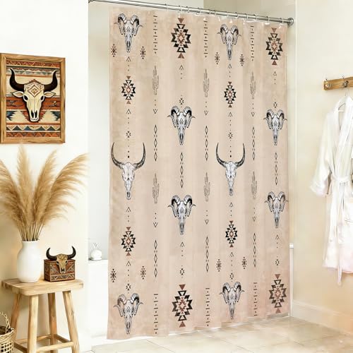 Mocsicka Western Farmhouse Shower Curtain, Vintage Brown, 71x71 Inch