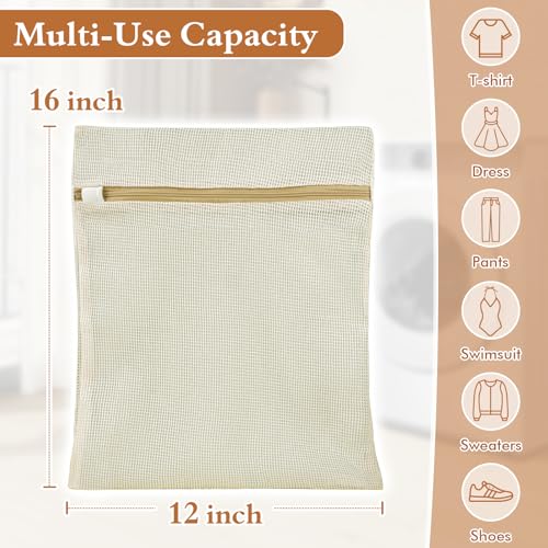 Natural Cotton Mesh Laundry Bags 12x16" - 3-Pack for Delicates