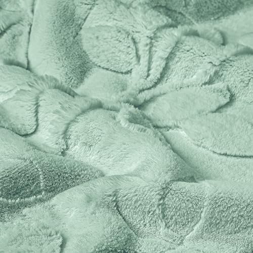 Northwest HGTV Luxuriously Soft Faux Fur Throw Blanket, Triple Jacquard Carved Design with Micro Mink Reverse, Plush Layer for Bed, Couch, Sofa, Living Room, Travel, or Gift, 50 x 70 inches, Green