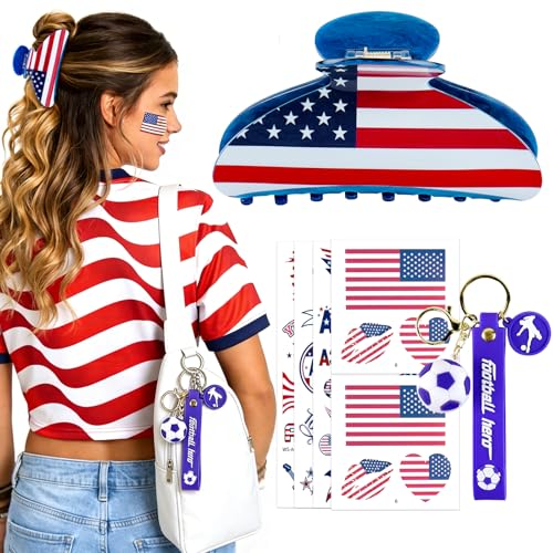 ANFONG World Cup 2026 USA Hair Claw Clip, Keychain & Tattoo Gift Set