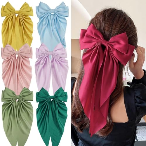 Silky Satin Bow Hair Clip with Long Tails, Light Blue, 2 Pcs