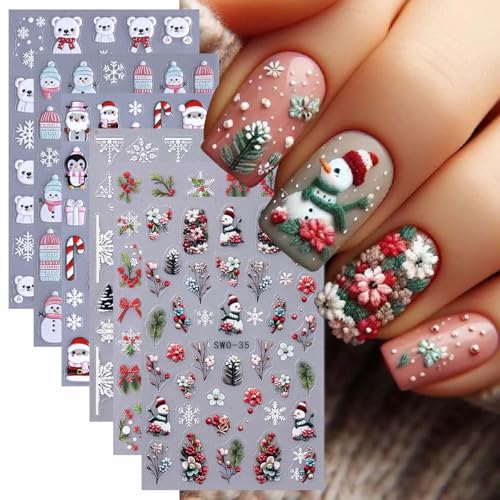 SWEET TREND Christmas Nail Art Stickers - 6 Sheets Winter Decals