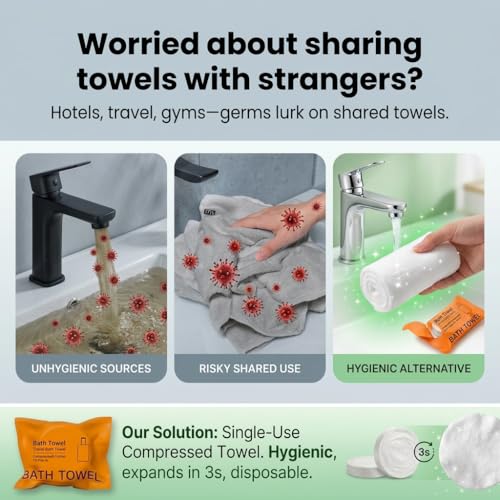 TUADAJI Disposable Compressed Bath Towels - 5 Pack, 140x70cm Travel Towels