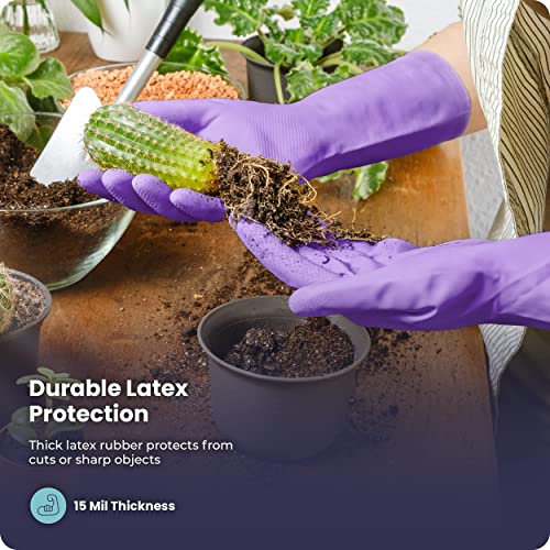 FMP Brands Waterproof Rubber Dishwashing Gloves, Purple, Medium (3 Pairs)