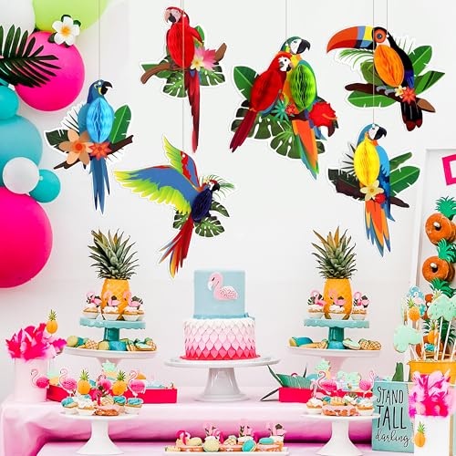 Tropical Birds Parrot Honeycomb Cutouts - 6 Pack for Luau Party
