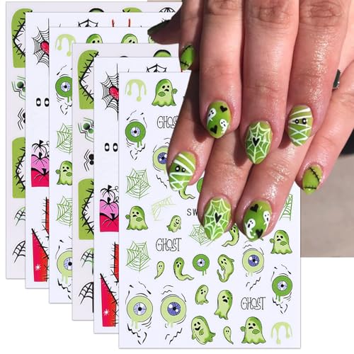 TailaiMei 6 Sheets Halloween Nail Stickers Pumpkin Bat Decals