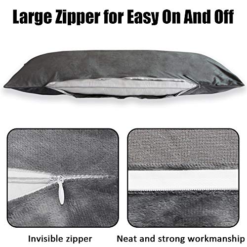Luxury Velvet Body Pillow Cover 21x54 Inch with Zipper Grey Bed Pillow Protector