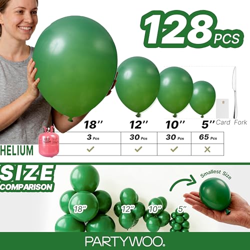 PartyWoo Dark Green Balloon Arch Kit, 128pcs Assorted Sizes (Green-Y56)