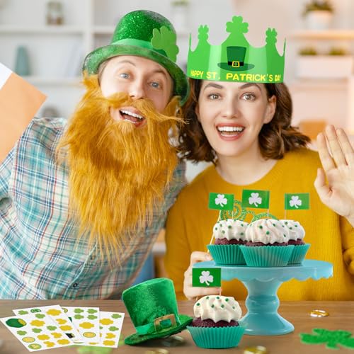 30 St. Patrick's Day Adjustable Paper Crowns for Kids Party