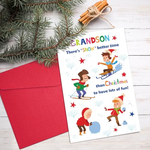Ogeby Skating Themed Christmas Card for Grandson - Merry Holidays