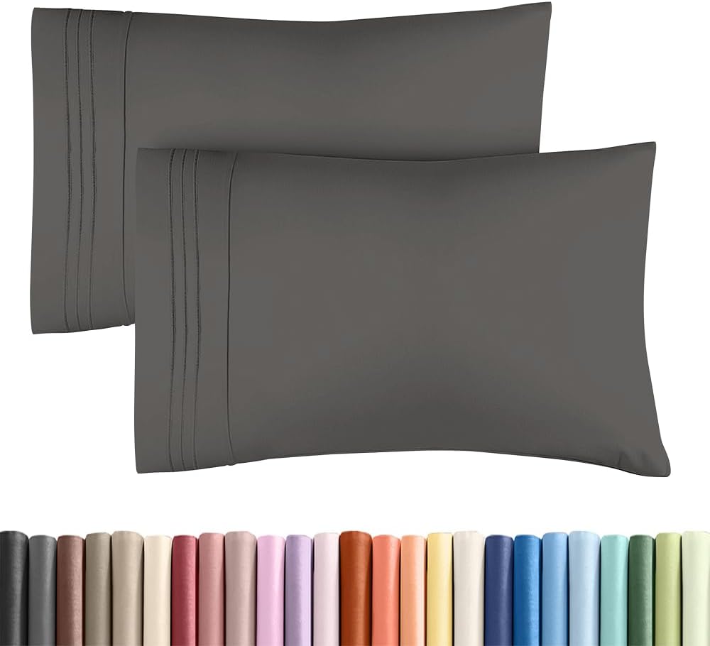 Standard Pillow Cases by Regine Switzerland - Ultra-Soft Hotel Quality - Wrinkle-Free & Stain Resistant - 2 Piece Set in Charcoal