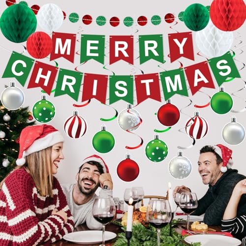 Christmas Party Decorations Banner Honeycomb Hanging Swirl - Holiday Festive Kit