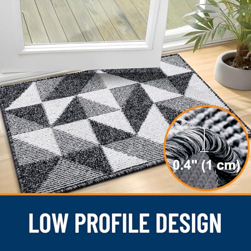 OLANLY Indoor Door Mat, 32x20 Geometric Low-Profile Entrance Rug, Black