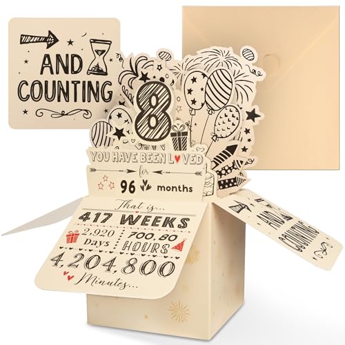 Giftota 8th Birthday 3D Pop-Up Card for Boys and Girls