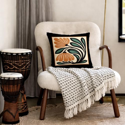 Boho Burnt Orange & Green Floral Pillow Cover 18x18 - White Flower 3