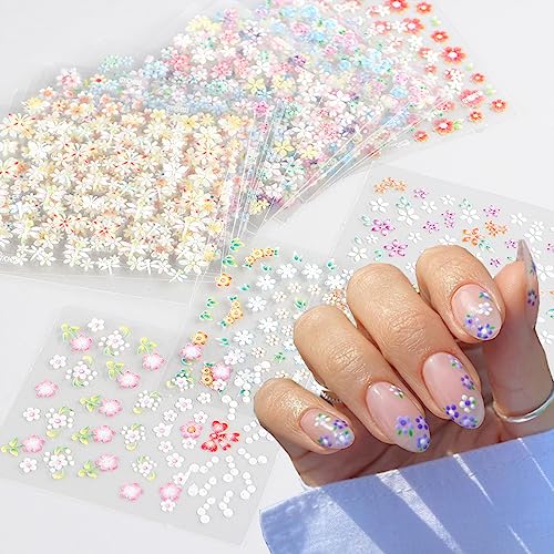 30 Sheets Flower Nail Art Stickers 3D Colorful Floral Daisy Decals