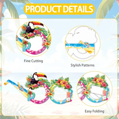 Openfly 16-Pack Hawaiian Paper Glasses Tropical Beach Party Photo Props