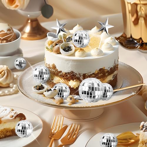 33pcs Disco Ball Cake Toppers with Happy Birthday & Star Picks Party Decor