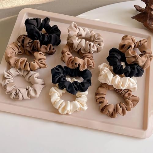 Satin Silk Hair Scrunchies 12-Pack - Soft Elastic Ponytail Holders
