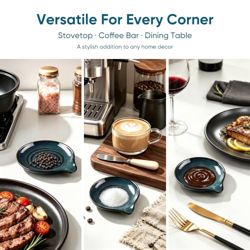 E-far Blue Ceramic Spoon Rest for Stove Top - Heat-Resistant, Drip-C catching Design