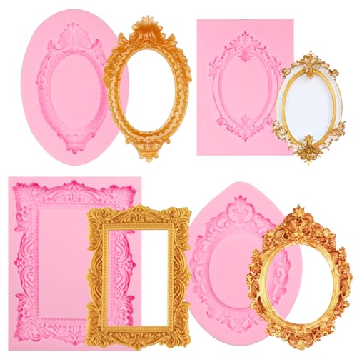 Baroque Silicone Photo Frame Mold for Cake Decoration, Chocolate, Fondant, Resin - Set of 4