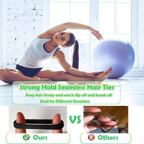 Yowamho 150PCS Black Hair Ties - No Damage Rubber Elastics 4cm