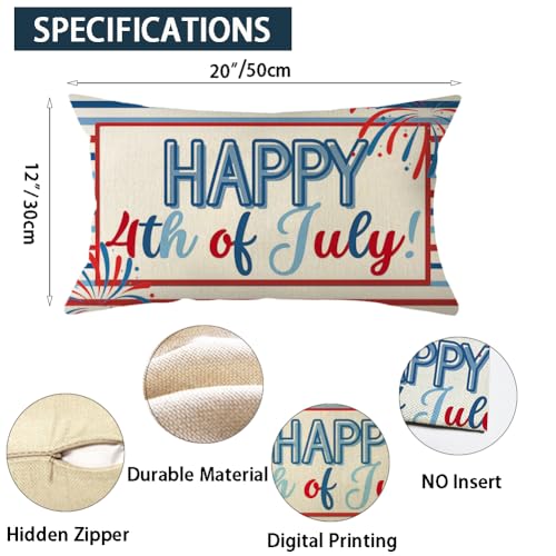Patriotic 4th of July Throw Pillow Cover, 12x20 Inch Stripe Cushion Case