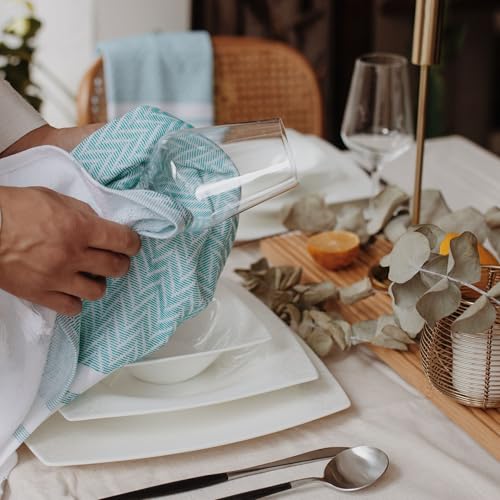 Zigzag Turquoise Turkish Cotton Hand Towels Set of 2 - Ultra-Absorbent & Quick-Drying