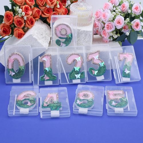 Butterfly Birthday Candle Number 1 - Pink & Green Glitter Cake Topper