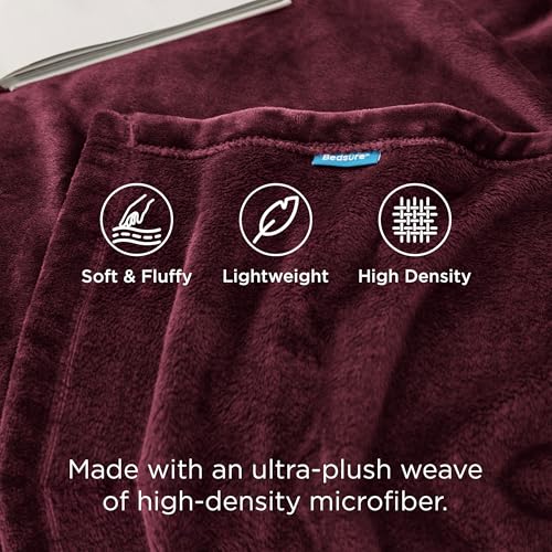 Bedsure GentleSoft Queen Fleece Blanket, Wine Red Plush Microfiber 90x90