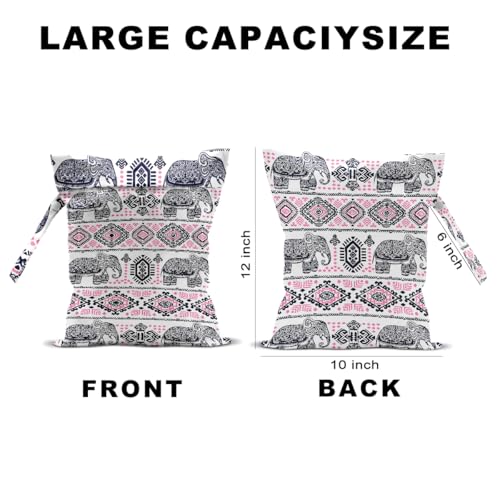 Wenboco 2 Pcs Elephant Print Wet Dry Bags Waterproof Reusable