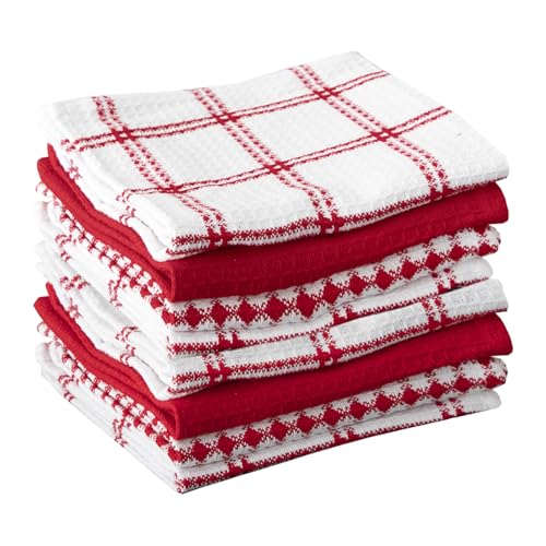 T-Fal Premium Waffle Dish Cloths - 100% Cotton, 8-Pack, Red