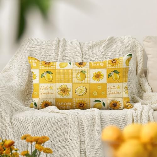 AVOIN colorlife Hello Summer Lemon Sunflower Throw Pillow Cover 12x20