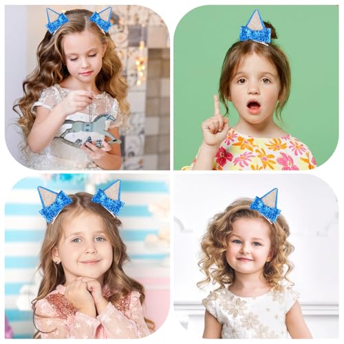Blue Dog Ears Hair Clips with Bows Costume Barrettes for Kids