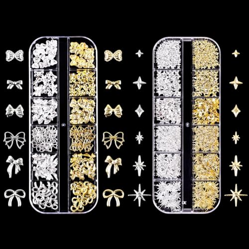 3D Metal Nail Charms Gold and Silver Alloy Studs for DIY Nail Art