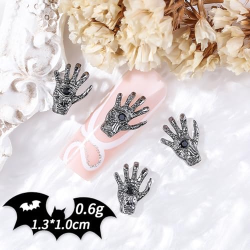 20 Pcs Halloween Skull Nail Charms 3D Gothic Alloy Rhinestones for DIY Art