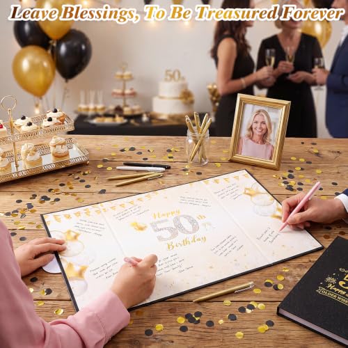 50th Birthday Guest Book Alternative Card - Black Gold Sign-In Board