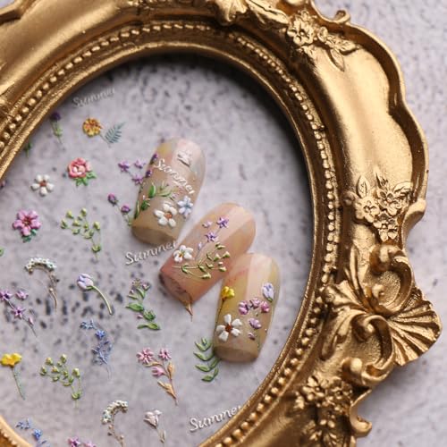 3D Embossed French Floral Nail Art Stickers Self-Adhesive Decals