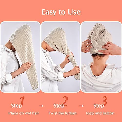 YFONG Microfiber Hair Towel Wrap, 2-Pack Quick Dry Turban, 26"x10"