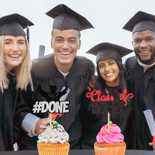 Class of 2026 Graduation Cupcake Toppers - 24Pcs Gold Glitter