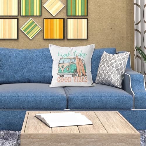 Coastal Outdoor Pillow Cover 18x18 - High Tides Good Vibes