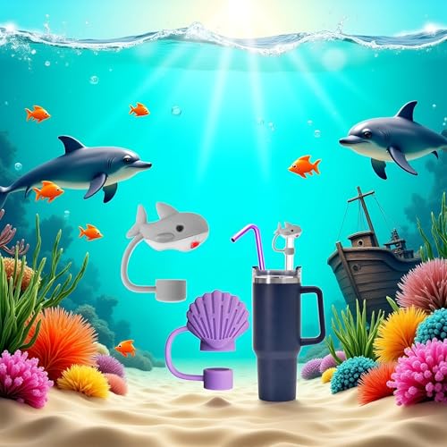 Marine Animal Silicone Straw Covers for Stanley Cups - Set of 3