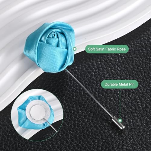 Blue Rose Lapel Pin Flower Boutonnieres for Men Suits Wedding Party