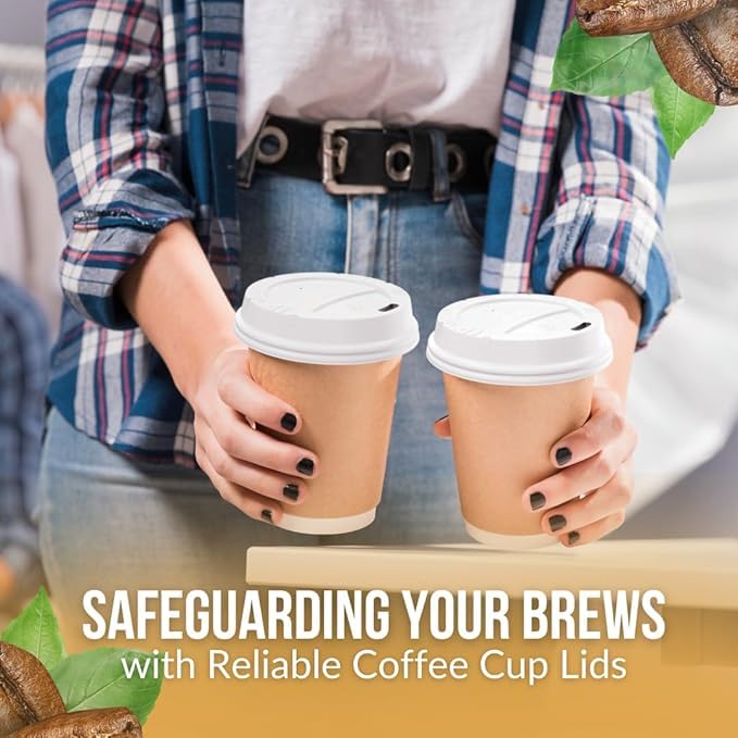 100 Pack White Disposable Coffee Cup Lids - Leak-Proof & Heat-Resistant