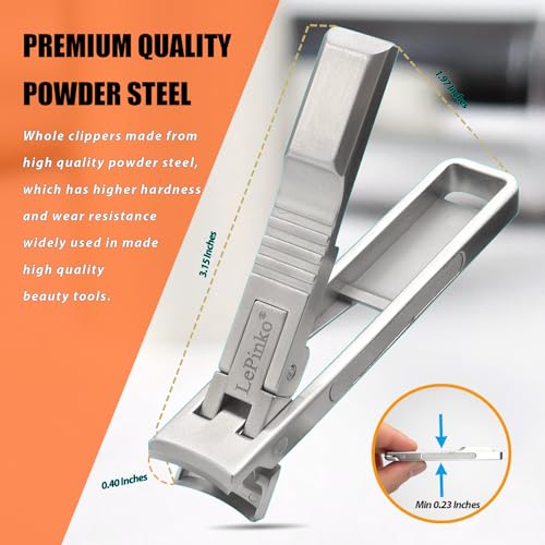 LePinko Wide Jaw Nail Clipper for Thick Toenails with Catcher & Glass Buffer