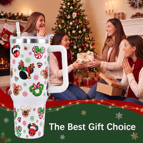 Mouse Tumbler 40oz Christmas Insulated Travel Mug with Handle, Cartoon Mouse Design